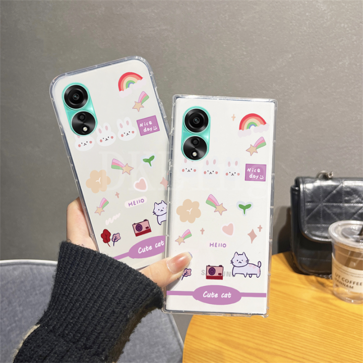 ปลอกอ่อนโปร่งใสใหม่สำหรับ-oppo-a78-4g-5g-2023เคสโทรศัพท์รูปการ์ตูนรุ้งน่ารักลายกระต่าย-a78กันกระแทก-a98-oppo-a17-nfc-a77s-a77-a57-a76-a96-a95-a55-a17k-a16ปลอกซิลิโคน-a15s-a16e-a16k