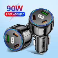 90W LED Car Charger 3 Ports Fast Charge PD USB C Car Phone Charger Type C Adapter in Car For iphone Samsung Huawei Xiaomi Car Chargers