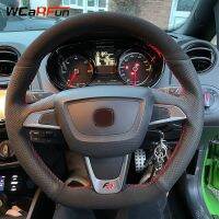 Wcarfun ที่คลุมล้อเหล็กหนังหนังนิ่มสีดำรถยนต์ DIY สำหรับที่นั่ง Ibiza(6J)(FR/CUPRA) 2015 Mii FR 2013-2020