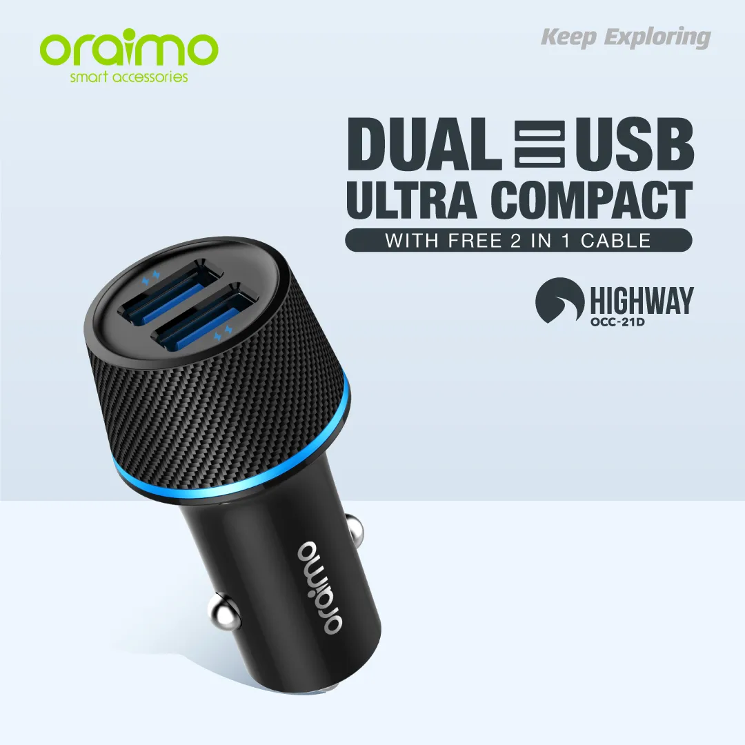 Chargeur de voiture Oraimo double ports à charge rapide