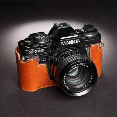 หนังแท้ cowhide กระเป๋าร่างกายกล่องกรณีกล้องสำหรับ Minolta X-700 X-570 X-370แขนป้องกันกล่องฐาน сумка กระเป๋ากล้อง