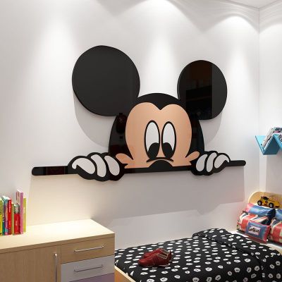 Cartoon Mickeyed Mouse Wall Sticker Kawaii DIY 3D Acrylic Wall Sticker Mirror Kids Bedroom Living Room Background Wall Decor