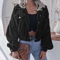 Fashion Women Corduroy Lantern Long Sleeves Lapel BF Style Jacket Fall Winter Elegant Solid Color New Loose Casual Short Jackets