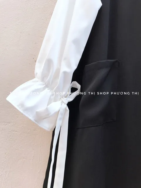 EHX414 Đầm chữ A tay pha màu trắng - Váy thiết kế thời trang Hàn ...