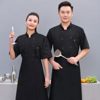 Chef Uniform for Men Chef Jacket Double Breasted Bakery Food Service Clothes Kitchen Cooking Short Sleeve Chef Shirt Apron 2021