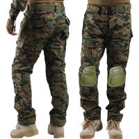 Outdoor Multicam Camouflage กางเกงยุทธวิธี Army Uniform กางเกงเดินป่ากางเกง Paintball Combat Cargo กางเกงเข่า Pad