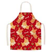 Christmas Deer Printed Cleaning Apron Cotton Linen Adult Bibs Coffee Pinafore Home Cooking Santa Claus Kitchen Apron