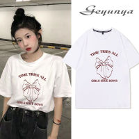 geyunya เสื้อยืดคอกลมรูปผีเสื้อที่สวยงามแขนสั้นแฟชั่นผ้าฝ้าย100% สำหรับผู้หญิง