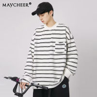 MAYCHEER   สเวตเชิ้ตแฟชั่นของผู้ชายแบบสวมหัวคอกลมสีขาวและเสื้อยืดลายสีดำ