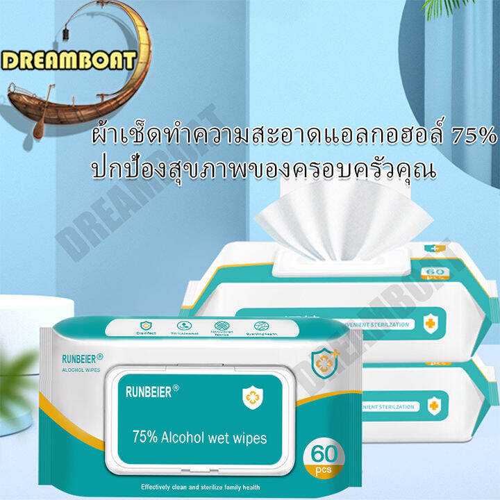 ผ้าเช็ดทำความสะอาดแอลกอฮอล์-75-60แผ่น-ผ้าเช็ดทำความสะอาด-alcohol-wipes-เล็กพกพาง่าย-การฆ่าเชื้อที่มีประสิทธิภาพ