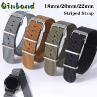 Qinband Ribbed Nato ไนลอนสายนาฬิกา22มม. 20มม. สำหรับ Samsung Galaxy นาฬิกา4 3 Ribbed Nato สร้อยข้อมือสำหรับนาฬิกา Huawei Gt 2 46มม. Amazfit สายรัดข้อมือ