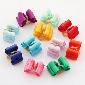 Handmade Dog accessory Solid Color Ribbon Crystal Bow Ribbon Bow 6021018 Dog Hair Bows Pet Dog Supplies