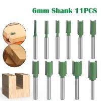 11 PCS 6mm Shank Straight Bit Milling Cutter Single Double Flute เครื่องตัดไม้ทังสเตนคาร์ไบด์เราเตอร์ Bit Woodworking ชุดเครื่องมือ