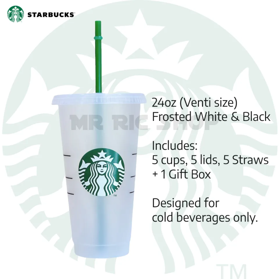 Starbucks Reusable 3 Hard Plastic Venti 24 oz Frosted Ice Cold Drink Cup  With Lid and Green Straw w/Stopper