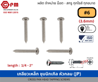 สกรูเกลียวปล่อย สกรูเกลียวเหล็ก ชุบนิกเกิล หัวกลม  JP+ #6 100 ตัว [CROSS PAN HEAD TAPPING SCREWS]