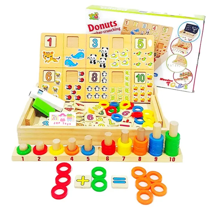 Montessori Donuts Number Crunching Board Wooden Educational Toy for ...