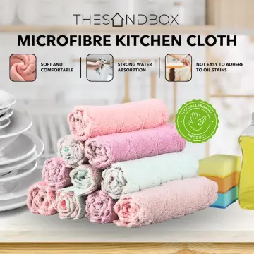 5pcs Kitchen Coral Fleece Cleaning Rags, Non-stick Oil Dishwashing Towels  With Hanging Loop