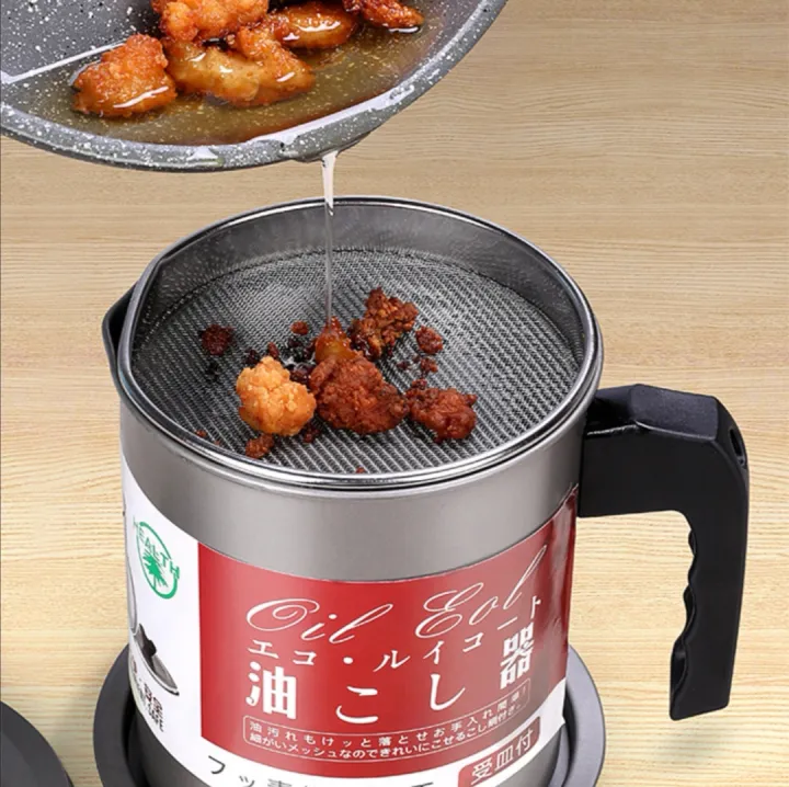 Kitchen 1.4L Stainless Steel Oil Container with Strainer Tray Healthy