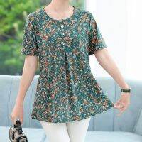 【มีไซส์ใหญ่】Plus Size XL-6XL Womens Cute Floral Printed Summer Shirts Casual A-line Female Tops Vintage Fashion Elegant Top