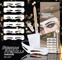 Ashley Eyebrow Stencils AA-207 แอชลีย์ แผ่นบล็อคเขียนคิ้ว 6 ทรง+ดินสอเขียนคิ้ว   ของแท้100%