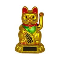 Gracekarin 7.5*7.5*10.5 CM Lucky Cat Gold Lucky Cat Ornaments Solar Powered White NEW