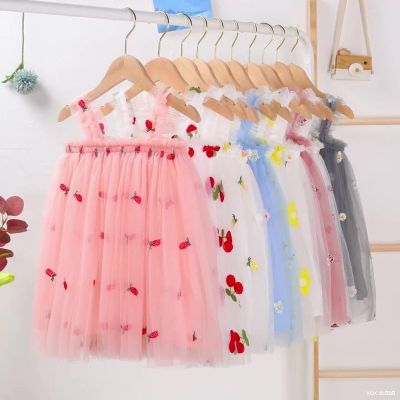 〖jeansame dress〗สาวแต่งตัวฤดูร้อนเด็กสลิง T Ulle Pettskirt หวานลูกไม้เด็กชุดเจ้าหญิงพรรค Vestidos Para เสื้อผ้า1-6ครั้งดอกไม้เย็บปักถักร้อย