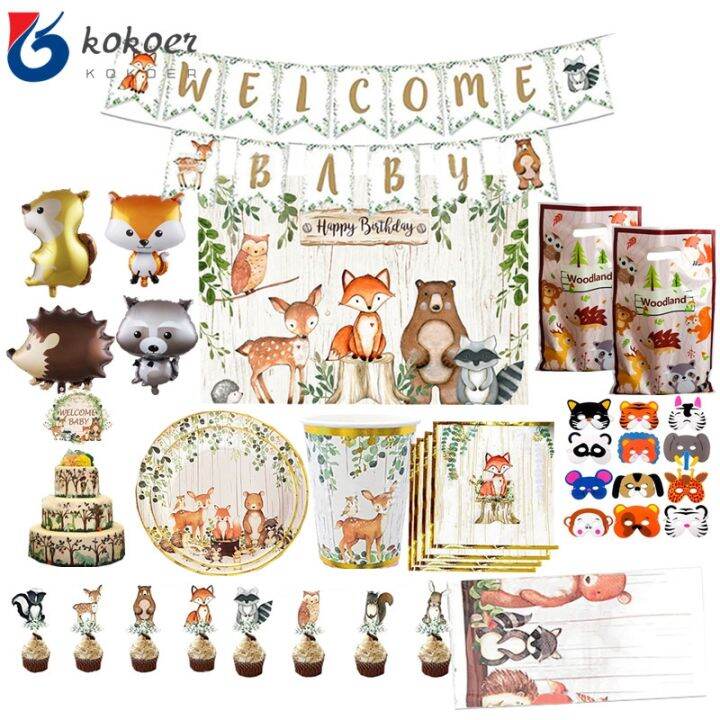 hot-qikxgsghwhg-537-สัตว์ป่าอุปกรณ์บนโต๊ะอาหาร-happy-birthday-party-ตกแต่งเด็ก-jungle-safari-theme-party-decor-สีเขียว-forest-woodland