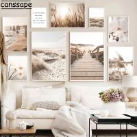 Sea Sand Beach Canvas Paintings Bridge Print Pictures Hay Reed Pampas Art Prints Flower Wall Art Nordic Poster Living Room Decor Wall Décor