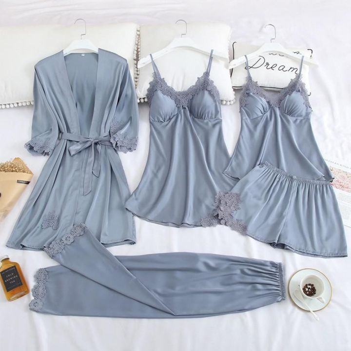 y-print-bride-wedding-robe-set-soft-sleepwear-women-summer-satin-nightwear-bathrobe-homewear-sleep-set-short-nightdress