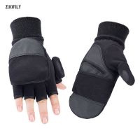 【CW】 2022 NEW Half Flip Gloves Men Convertible Ski Mitten Windproof Cycling Fleece Warm