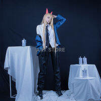 Power COSPLAY Anime Chainsaw Man เครื่องแต่งกาย DARK BLUE JACKET กางเกงวิกผมชุด Halloween PARTY COSPLAY สำหรับผู้หญิง Full set