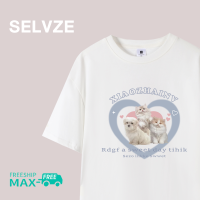 SELVZE เสื้อโอเวอร์ไซซ์แขนสั้นลายแมวตัวอักษรรักแบบเกาหลีสำหรับผู้หญิง