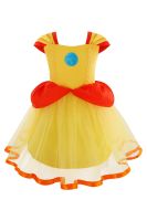 ۞ Princess Daisy Cosplay Girls Dress Kids Costume Anime Game Princess Roleplay Fantasia Child Tutu Skirt Halloween Carnival Clothe