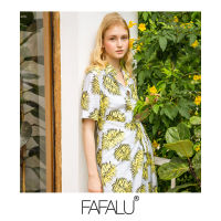 [FAFALU Malin Shirt Dress] Yellow Leaf Malin Shirt Dress เชิ๊ตเดรสยาวคลุมเข่า กระโปรงป้ายหน้าผูกโบว์