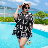 Tankini Set Swimsuit for Woman Black Three Piece Set Women Vintage Ruffle Swim Suit Letter Print Plus Size Swimwear High Waisted