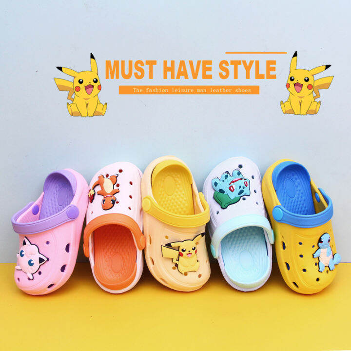 pokemon-เด็ก-crocs-pikachu-clog-รองเท้าแตะที่แสนสบายรองเท้าเด็กวัยหัดเดิน