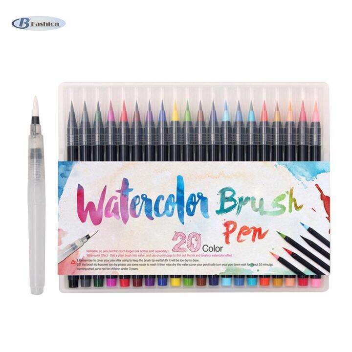 B-F 20 Color Pen Brush Set Premium Painting Soft Tip Markers Refillable ...