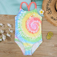 Tie Dye Girls One Piece Swimsuit Kids 7-16 Years Childrens Swimwear Knitted Girls Bathing Suit Monokini Swimming Beachwear