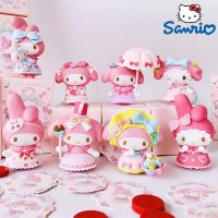 Sanrio Mymelody ชุดปาร์ตี้น้ำชาชุดแอ็กชันฟิกเกอร์น่ารักเครื่องประดับโต๊ะเด็กผู้หญิงชุดอนิเมะหุ่นแอ็คชั่นรูปปั้นพีวีซีโมเดล