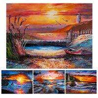 YOUQU Oil Painting Series 5d Diamond Painting Kit Sunset Beach Mosaic DIY Diamond Embroidery Home Decoration Handmade Gift