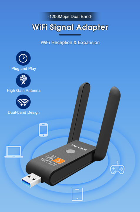 doomhot-jอะแดปเตอร์-usb-wifi-1200mbps-dual-band-2-4-5-8-ghz-เครือข่ายไร้สายตัวรับสัญญาณภายนอก-mini-wifi-dongle-ตัวรับพร้อมเสาอากาศหมุนได้สำหรับแล็ปท็อปพีซีเดสก์ท