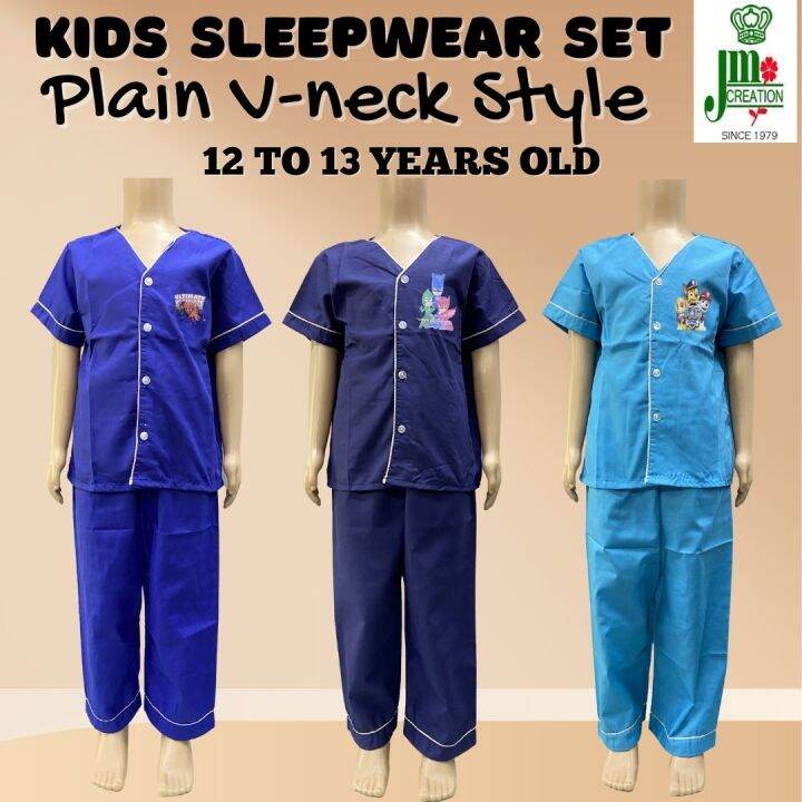 12 TO 13 YEARS OLD BOYS PLAIN VNECK BUTTON DOWN WITH LONG PAJAMA PANTS SLEEPWEAR SET BY JM