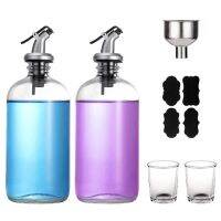 16Oz Glass Mouthwash Dispenser With Pour Spout Funnel And Labels Reusable Mouthwash Bottles Container