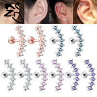 316Lสตัดสเตนเลสสตีลต่างหูCurve Seven CZต่างหูยาวClimbersกระดูกอ่อนต่างหูเจาะConch Helix Piercingเครื่องประดับกระดูกอ่อน