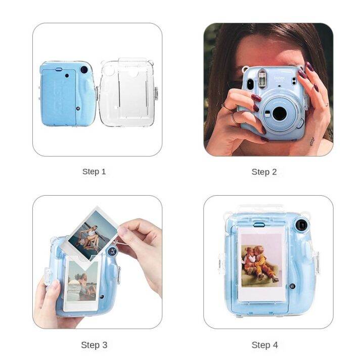 instax-mini-11กระเป๋าใส่ภาพถ่ายเคสใสเคสกระเป๋าเก็บของภาพกรอบคริสตัลชุดสติกเกอร์เชือกเคสกล้อง