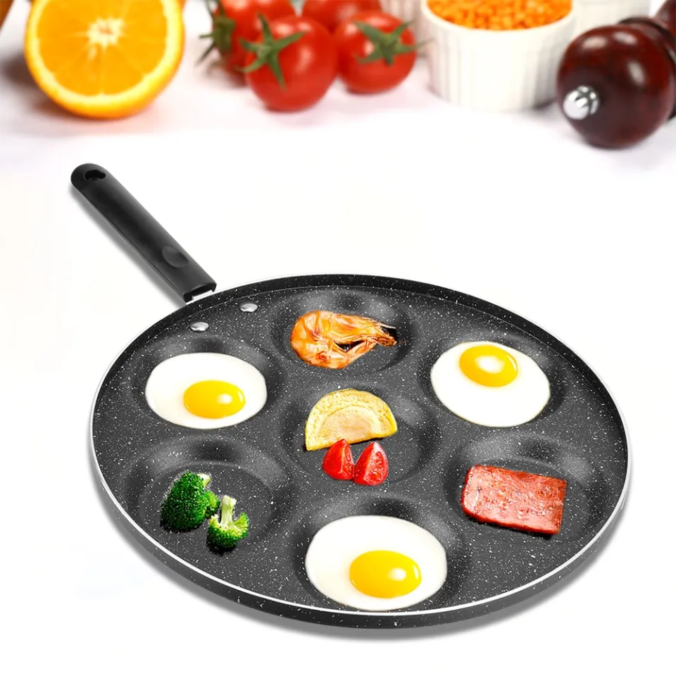 Bobikuke Egg Pan with Lid, Egg Frying Pan Nonstick, Pancake Pan Sectional  Frying Pan for Breakfast, 3 Section Fried Egg Pan Suitable for Gas Stove 