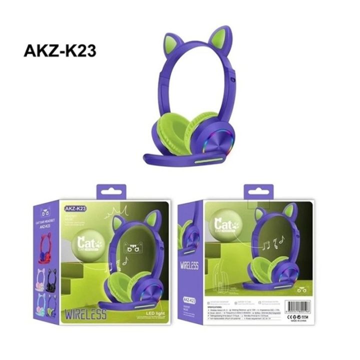 หูฟัง-headphone-akz-k23-หูฟังครอบพร้อมไมค์-หูฟังไร้สายหูฟังแมวน่ารักแบบพับได้-led-ส่องสว่าง