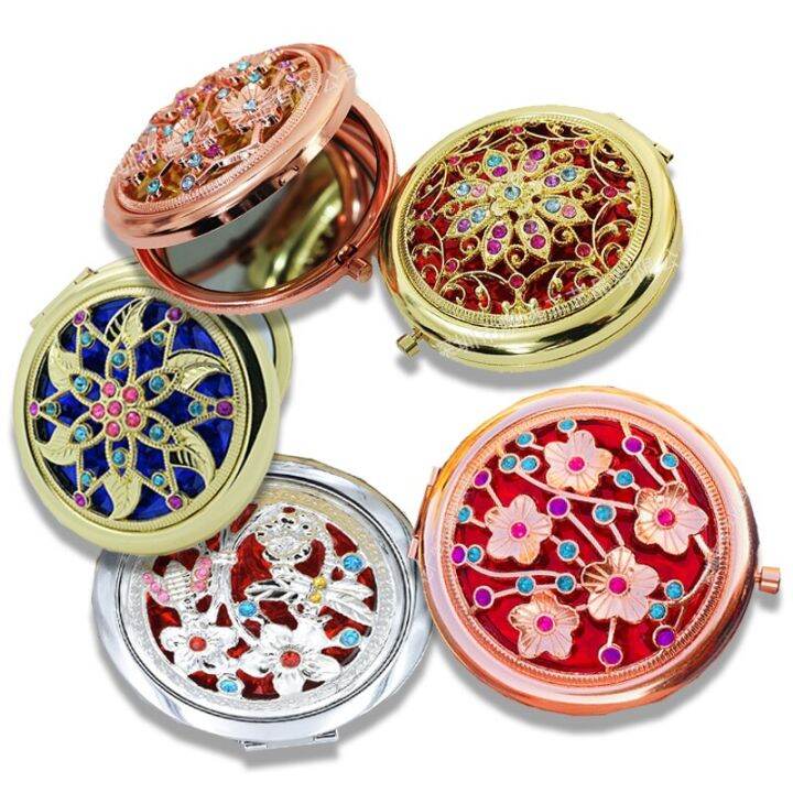 mini-retro-two-side-folding-make-up-mirror-women-vintage-printed-round-makeup-compact-pocket-floral-portable-cosmetic-for-gift-mirrors