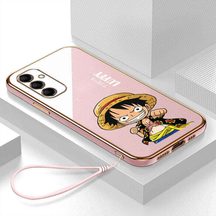 เคส-samsung-galaxy-m14-case-luffy-ลักชัวรี่-6d-ซอฟท์ซิลิโคนกรอบสี่เหลี่ยมชายนี่ฟูลแบ็คปก