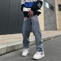 【YD】 retro street print alphabet star jeans men and women hip-hop high spring autumn loose straight drag casual